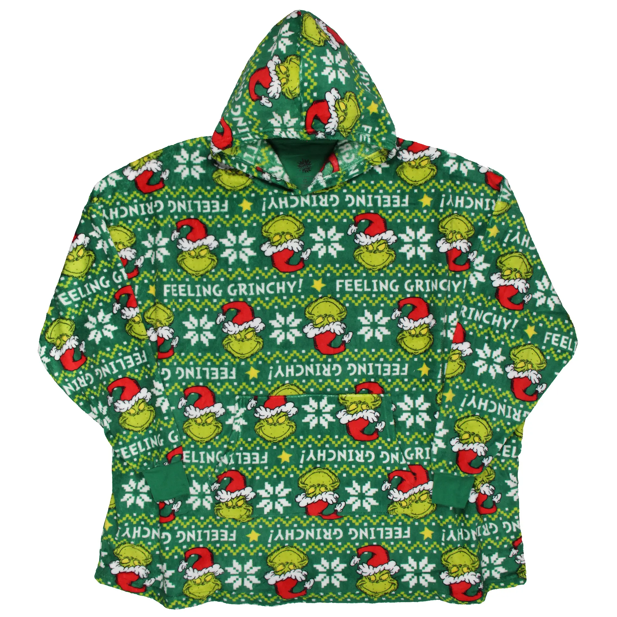 Dr. Seuss' The Grinch Unisex Classic Oversized Ugly Sweater Lounge Hoodie, Festive Plush Polyester Fleece with Relaxed Fit, Print