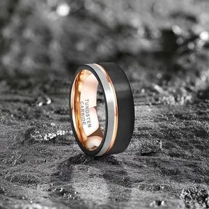 Men's 8mm Black Tungsten Ring Luxury Style - Comfort Fit Scratch Resistant Durable Wedding Band Promise Gift for Him