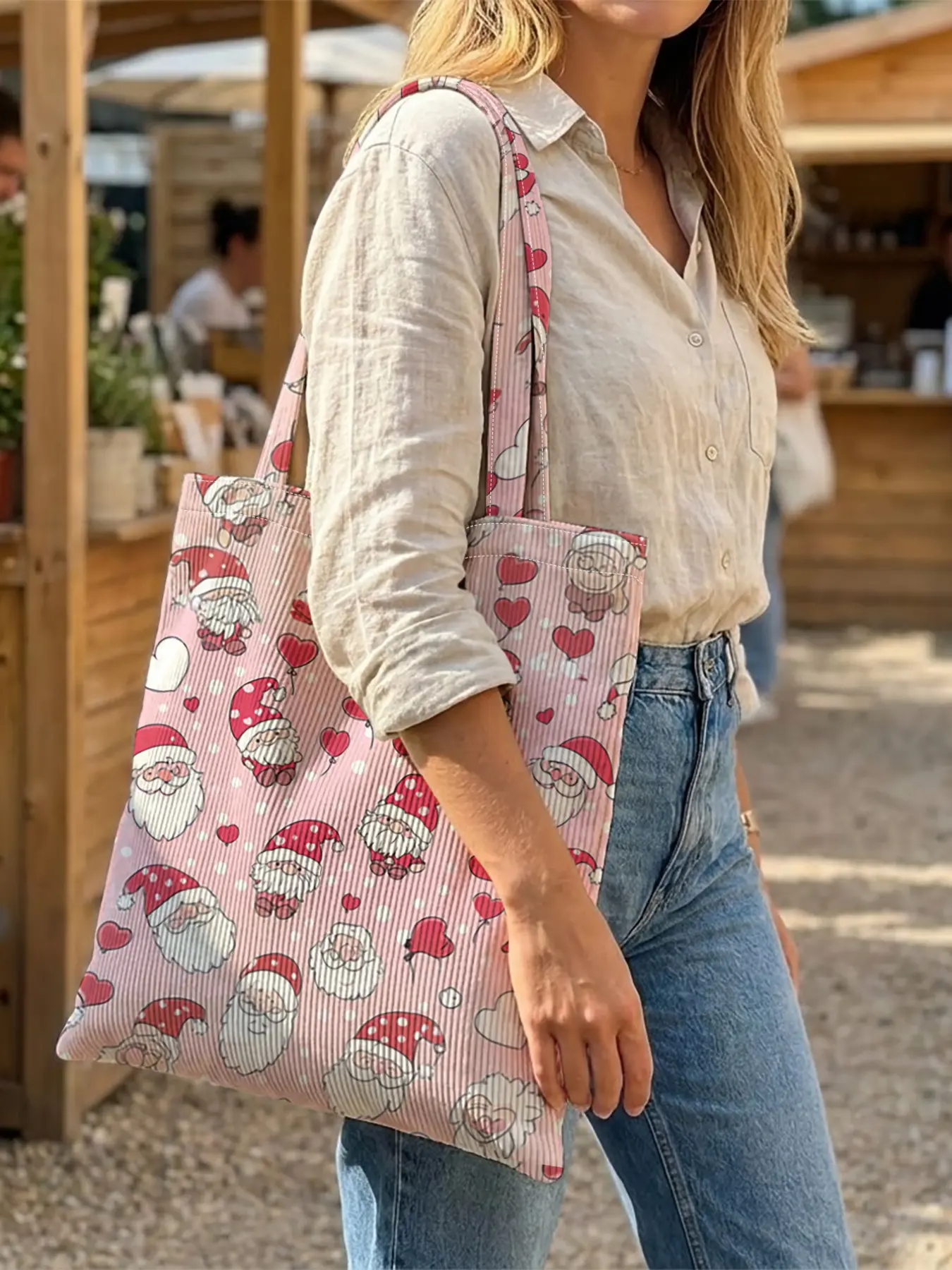 Santa Claus pattern printed handbag, large capacity shoulder bag, simple and versatile handbag for daily work, suitable for both men and women