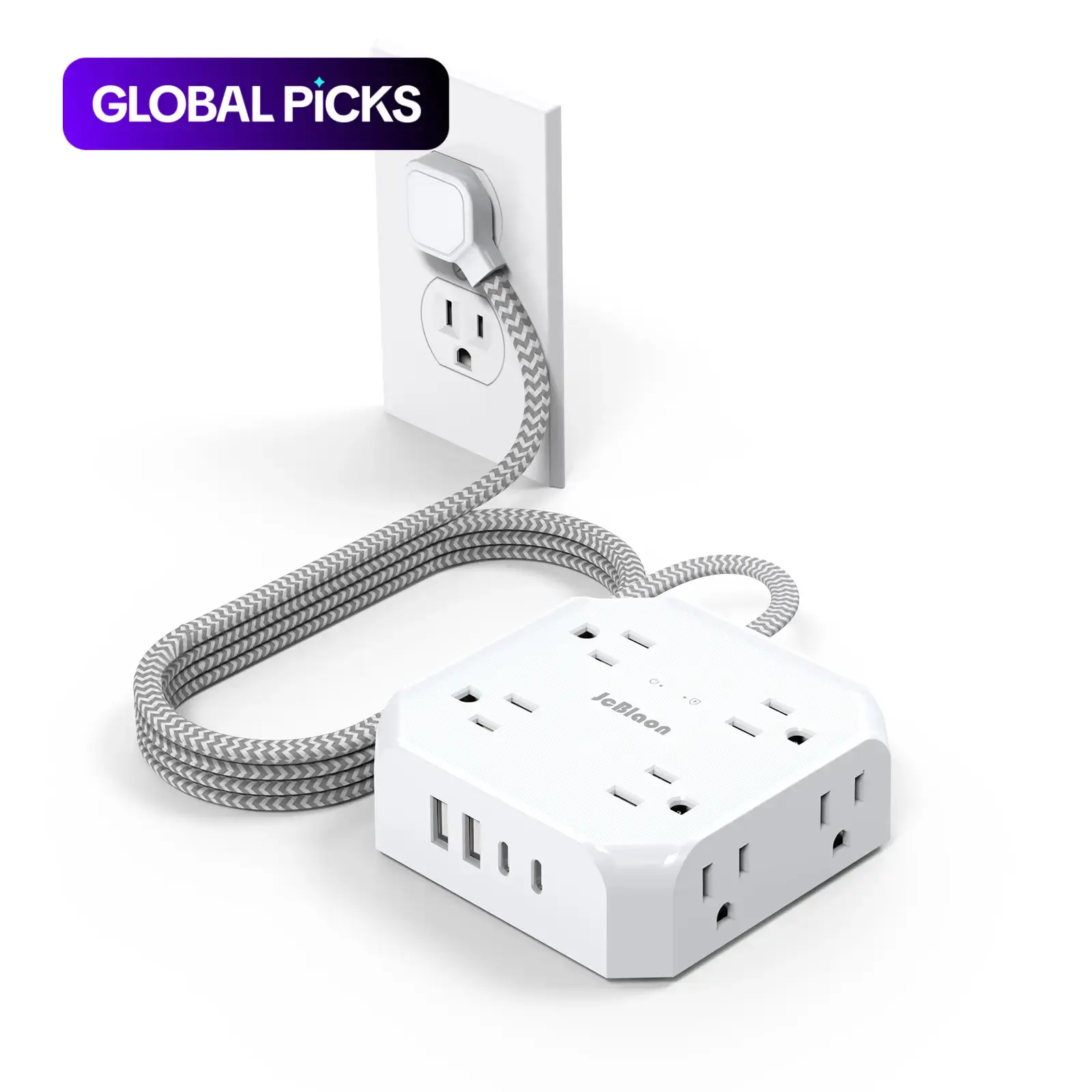 Multifunctional Socket Outlet Extender, Power Socket Expander, Extension Cords with Multiple Outlets, with 8 Outlets, 2 USB Ports & 2 USB-C Ports, 12-in-1 3-Sided Multiple Outlet Power Strip for Home Office Use