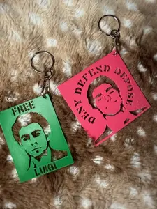 set of two LM stencil keychains - bag charms