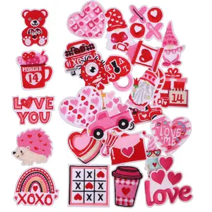 28pcs Valentine's Day Heart Series Embroidered Fabric Patches, Iron-On Sewing Appliques for DIY Crafts, Hat Jacket Clothing Backpack Dress Decoration, Heart Embroidery