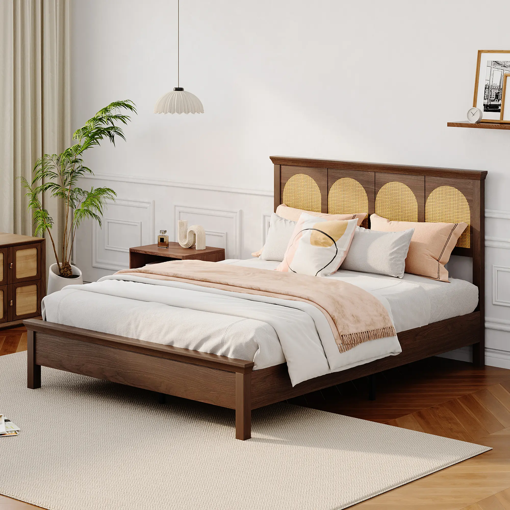 MDF Bohemian Bed Frame  Woven Headboard Bed Frame, Wicker Headboard, Bohemian Style