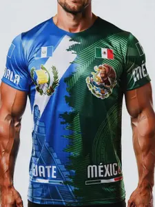 Comfortable Soft Guatemala Football Short Sleeve Top, Casual Fitted All over Print, H Type Silhouette, Short Clothing Length, Sports Top, Football Jersey
