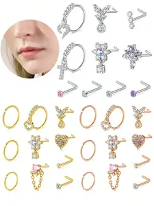 18G Nose Rings Hoop Studs Set for Women Men, 316L Stainless Steel