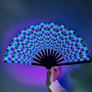 Large Foldable Glow-in-the-Dark Kung Fu Fan - Vibrant Rainbow Pattern, Ideal for Parties, Festivals, and Costumes, Portable Fun Accessory, Party Accessory|Vibrant Pattern Fan|Glowing Effect, Decorations