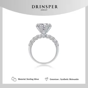 Drinsper Princess S925 3.0Ct Dvvs Synthetic Moissanite Ring for Women Girls Royal Luxury Style Sterling Silver Ring Suitable for Daily Wearing Engagement Wedding Chrismas Gift for Girlfriend Mom
