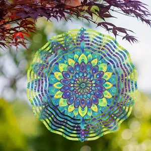 Vibrant Metal Wind Spinner for Outdoor Garden Decor Rustic Mandala Design Hanging Spinner Perfect for Thanksgiving Christmas Holiday Gift