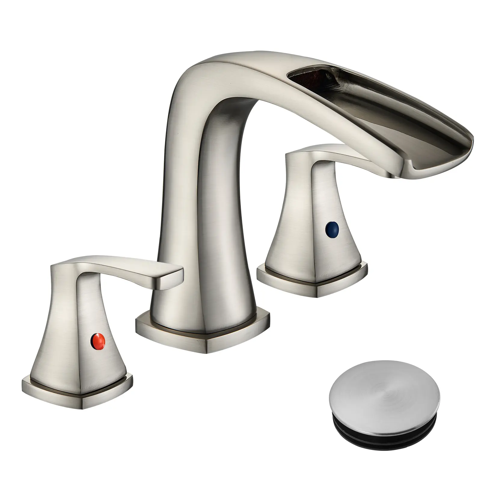 Bathroom Faucets for Sink 3 Hole, Brushed Nickel Bathroom Sink Faucet with Pop-up Drain and Supply Lines, Stainless Steel 8 Inch Widespread Vanity Faucet 2 Handle
