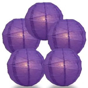 5-Pack 8 Inch Royal Purple Free-Style Ribbing Round Paper Lantern