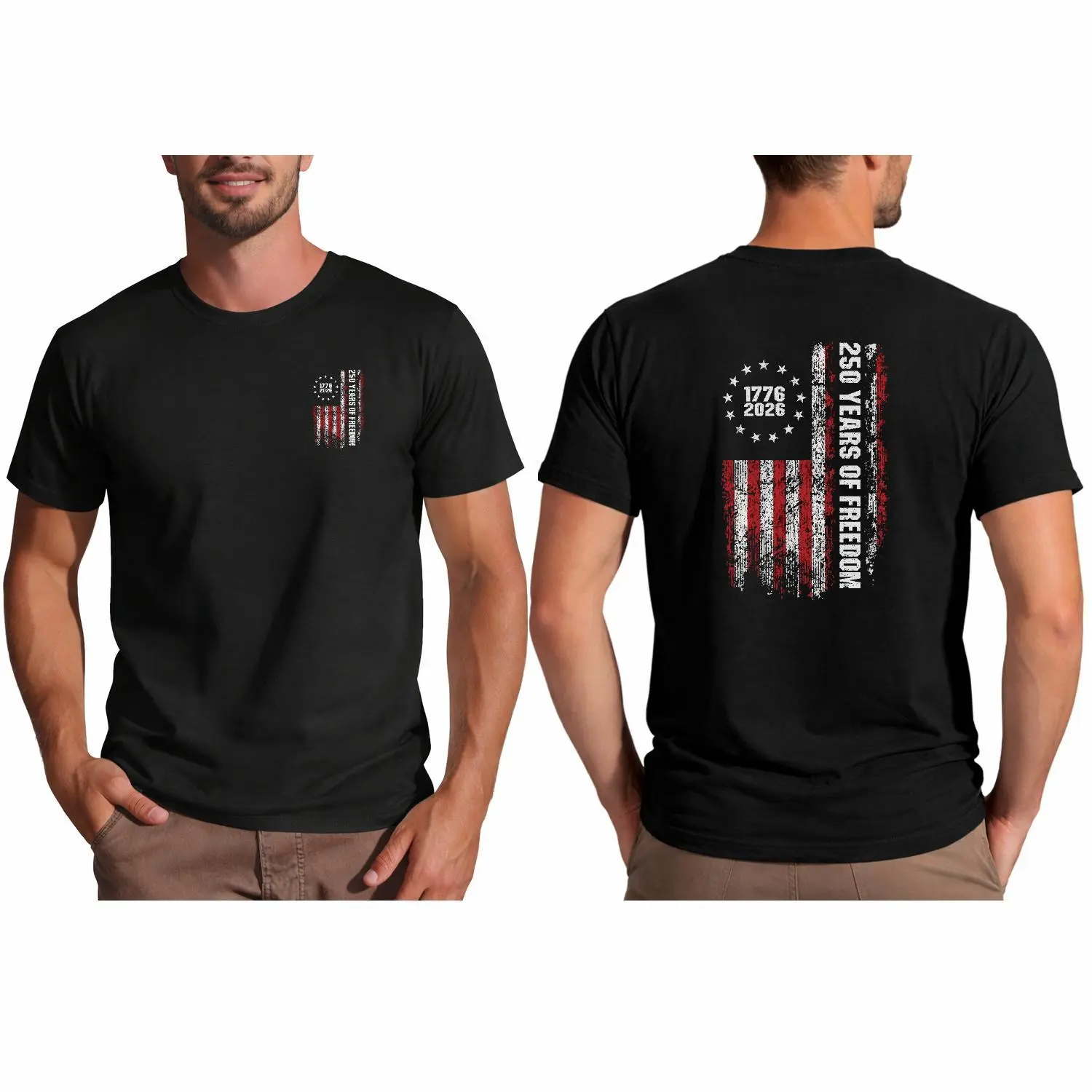 Men's Double-Sided 250th Anniversary American Flag Sporty Sports Top, 1776-2026 Patriotic Graphic Short-Sleeve Round Neck Soft Casual Streetwear, Unapologetic All-Season Menswear, Sporty Sports Tops