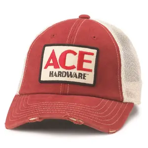 212 MAIN Ace Vintage Threads 8098059 Unisex Casual Adjustable Mesh Back Snapback Baseball Cap - Polyester, Stone & Red, Patch Logo, 1 Size, Adjustable Cap