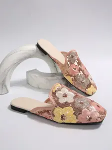 Women's Fashionable Flower Sequin Design Slippers, Casual Comfortable Flat Slippers for Indoor & Outdoor Wear, All-match Commuter Shoes for Daily Wear, Footwear