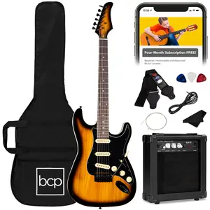 Best Choice Products 39in Full Size Beginner Electric Guitar Kit with Case, Strap, Amp, Whammy Bar