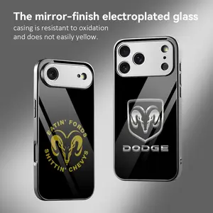 D-Dodges Car Logo Phone Case For iPhone 17 16 15 14 13 12 Pro Max Plus Electroplated Metal Bumper Case Slim Tempered Glass Back Advanced Materials Shockproof Anti-Scratch Luxury Case Fashion Durable Stylish