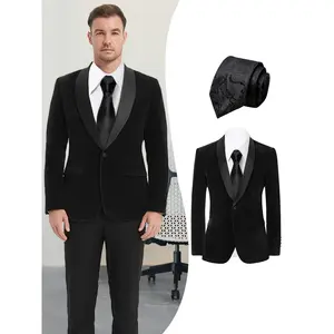 Men’s 2-Piece Velvet Tailcoat Suit – Warm Shawl Collar Jacket with Black Tie | Classic Outfit for Autumn & Winter Events