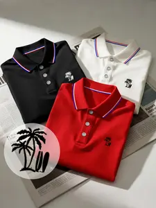 Men's New Polo Short Sleeve T-Shirt Set, Summer Fashion Print, Breathable Quick-Dry Sports Shirt, Knitted Polyester Fabric