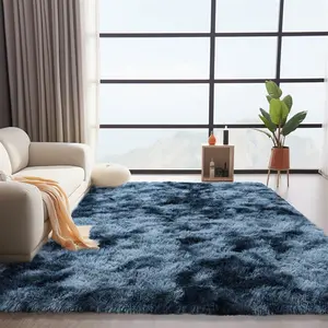 Tie-dye Blue Grey Super Fluffy Rug For Bedroom, Shag Fuzzy Area Rug For Living Room Bedroom, Plush Soft Carpet For Girls Boys Kids, Non Slip Throw Rugs For Dorm, Modern Home Decor Aesthetic