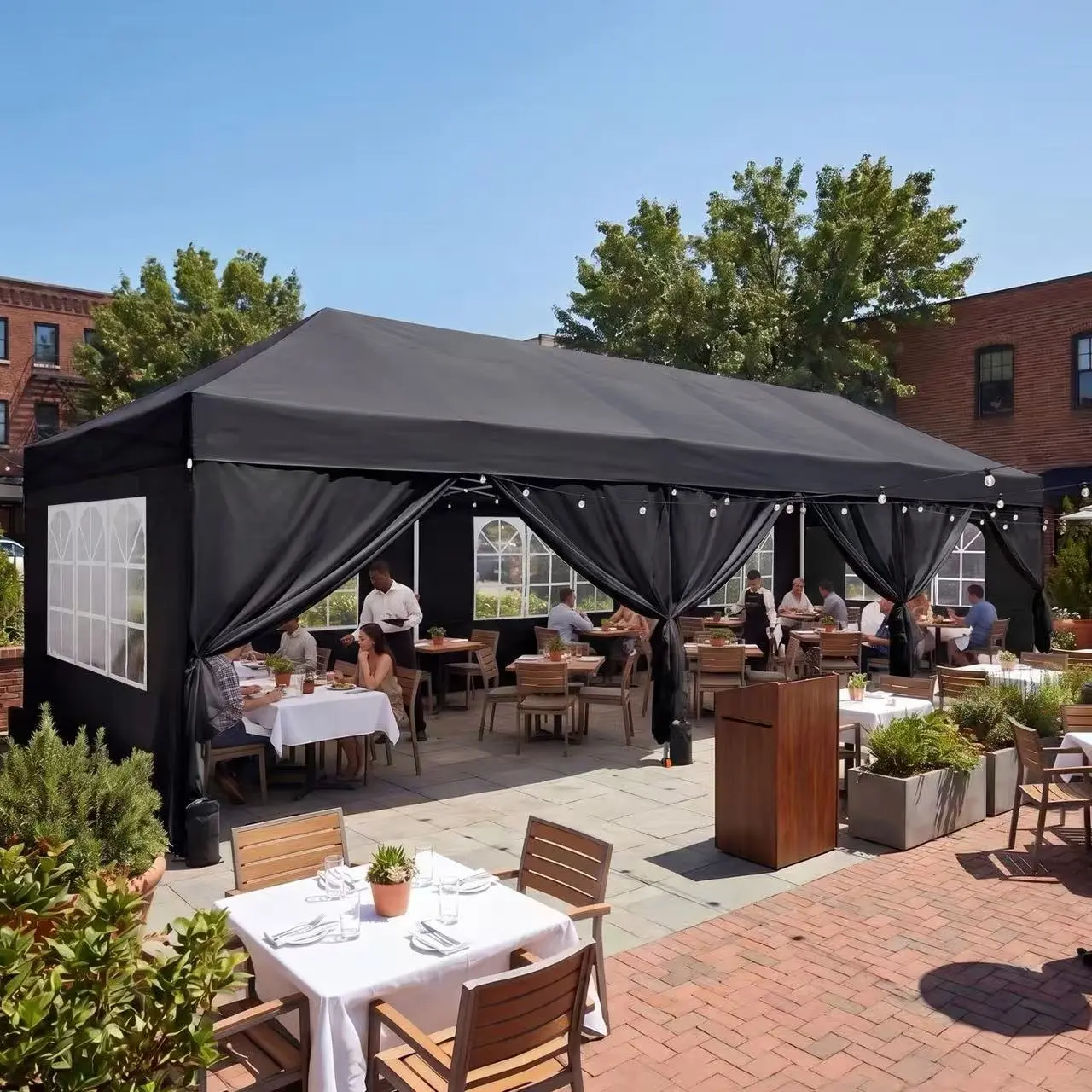 10X30 Pop Up Canopy Tent with Sidewalls, Instant Setup, Black Commercial Event Shelter, 400D PU Fabric, UPF 50+, STO-N-GO Bag, for Parties, Camping, Carport 0'x30' Outdoor Party Tent with 8 Removable Sidewalls, Waterproof Canopy Patio Wedding Gazebo Black
