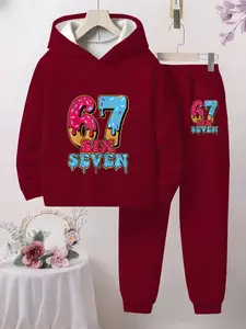 Boys' Toddler Digital '67' Creative Print Hoodie Set, Fitted Long Sleeve Hooded Sweatshirt and Sport Pants, Comfortable Soft Casual Wear