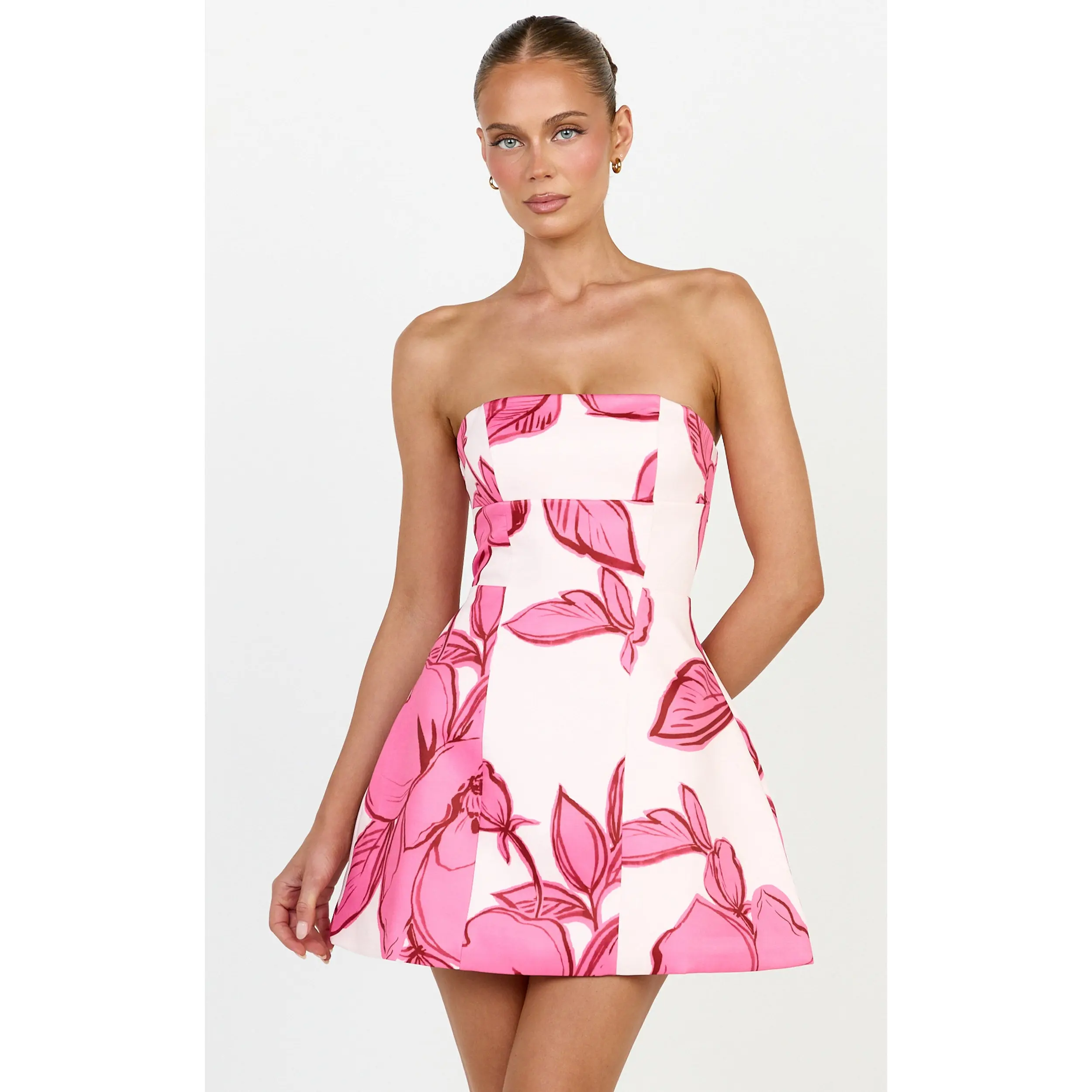 Catharine Mini Dress - Strapless A Line Dress in Bouquet Di Fiori Print