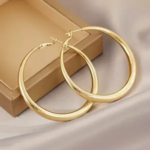5cm Elegant Large Circle Hoop Earrings for Women, Fashionable Daily Wear Party Accessories, Versatile Unique Design