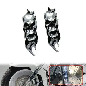 Universal Motorcycle Front Fork Skull Decals, Graphic Stickers for Cruiser Chopper Cafe Racer, Durable Design for Motorcycles & Cars