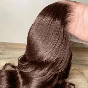 Leniku Hair Body Wave Chocolate Brown 13x4 Lace Front Wigs Human Hair Pre Plucked #4 Color Brazilian Remy 13x6 Lace Frontal Wig For Women
