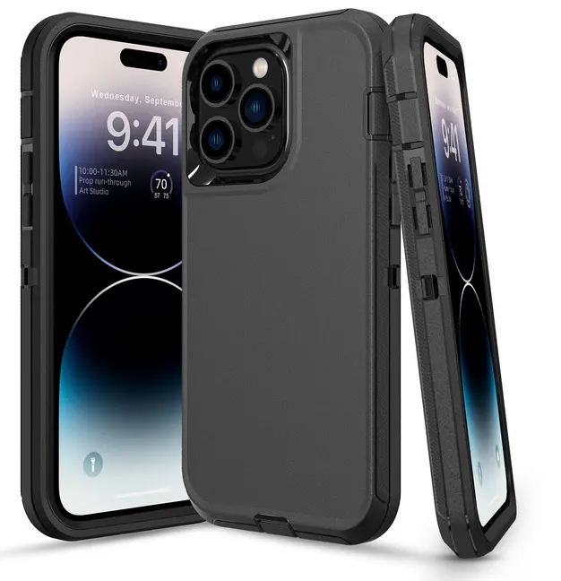 Black Rugged Shockproof Defender Case Cover for iPhone 13 / 13 Mini / 13 Pro / 13 Pro Max / with Belt clip