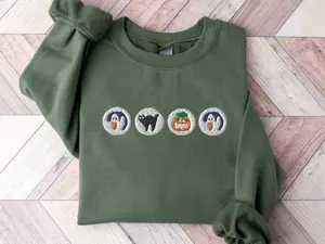 Embroidered Halloween Cookies Sweatshirt, Halloween Pillsbury Cookies Shirt, Spooky Season Crewneck Sweatshirt, Ghost Pumpkin Embroidered, Halloween Sweatshirt