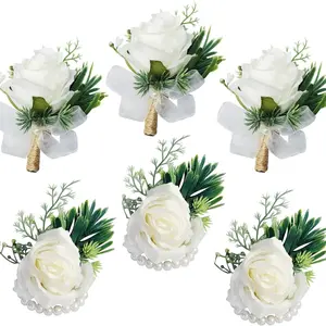 6 Piece Elegant Fabric Rose Bouquet Set, Perfect for Weddings, Engagements, Graduations, Spring, Fall Themes, Holidays, Artificial Flower Decorations