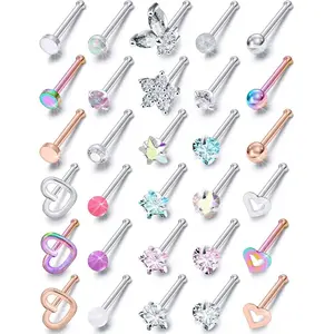 20G 18G Nose Rings Studs Surgical Steel Nose Stud Glow Dark Heart Opal CZ Flower Nose Piercing Jewelry Nose Rings for Women Straight Screw L Shaped Nose Rings  Nose Piercing Kit