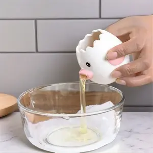 Cartoon Chick Print Ceramic Egg Divider, White Yolk Separator, Creative Liquid Filter, Durable Baking Utensil, Cute Kitchen Gadget, Home Supplies Organizer, Kitchen Gadgets