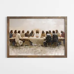 Jesus Last Supper Floral Oil Painting Print, Classical Bible Wall Art for Home Decoration, Wood-Framed Option, Ideal Gift for Religious Enthusiasts