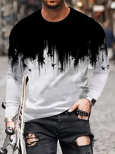 Men's 3D Printed Long Sleeve T-Shirt, Plus Size, 100% Polyester, Stretchy Comfort, Casual Street Style, Spring & Fall