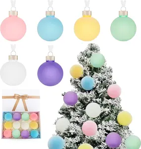 Candyland Party Decorations Pastel Christmas Ornaments Set of 12, 2.36" with Gift Box, Rainbow Candy Color Velvet Frosted Hanging Balls for Christmas Tree Birch Tree Garland Easter Holiday Party