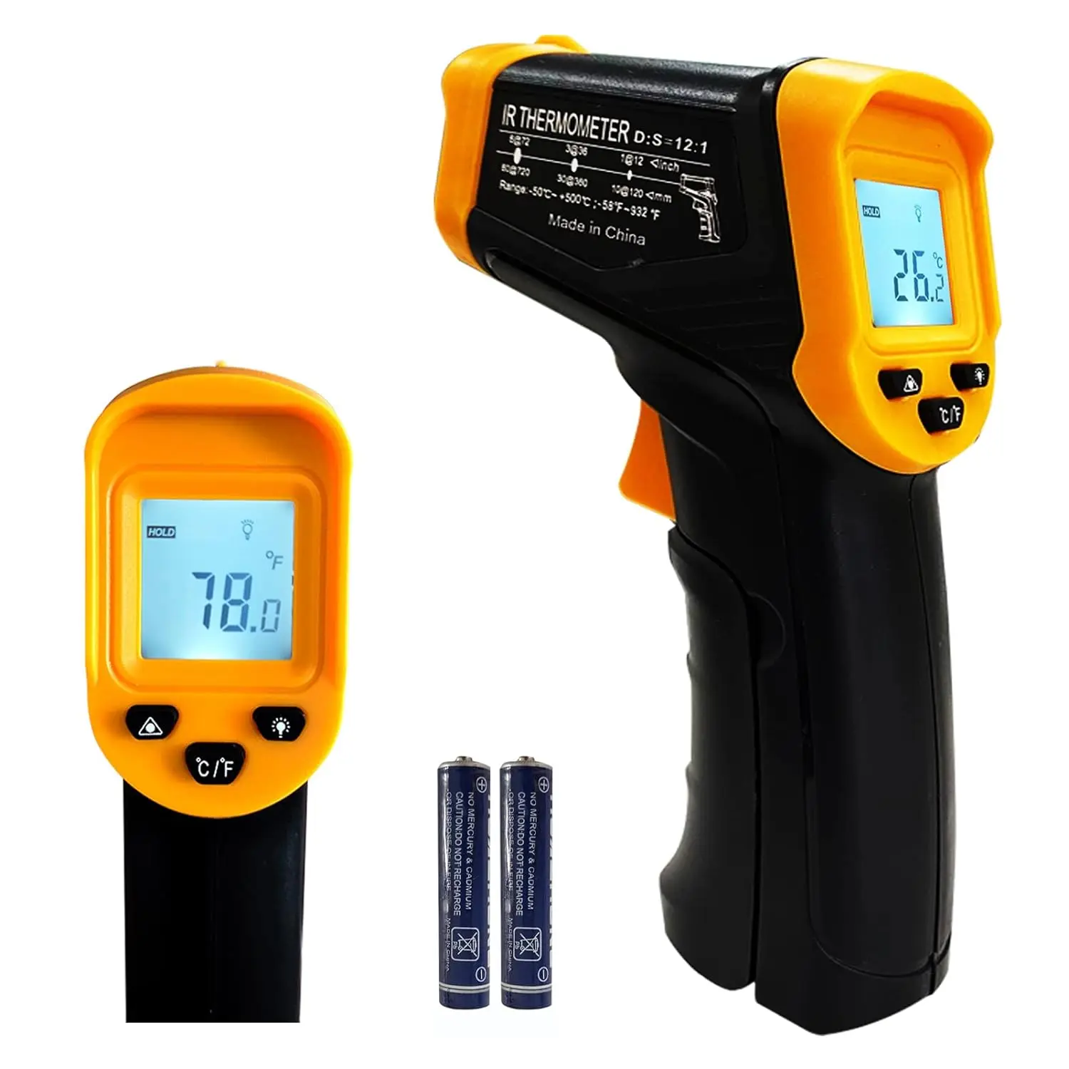 Digital Infrared Thermometer Gun for Cooking,BBQ,Pizza Oven,Ir Thermometer with Backlight,-58 ℉   ~932 ℉   (-50 ℃   ~500 ℃   ) Handheld Non Contact Heat Laser Temperature Gun (Not for Human)