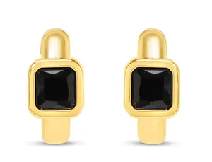MS - Gold Huggie Hoop Earrings - Black Onyx