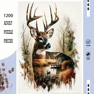 S&H 500/1000 Piece Puzzle - Deer Forest Wildlife Scene, Large Adult Challenging Puzzle, Family Game Night, Birthday Christmas Gift - Durable Cardboard Construction, Suitable for Living Room Decoration and Home Entertainment