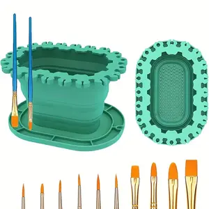 Foldable Silicone Brush Cleaning Bucket, Convenient Storage for Brushes and Easels, Ideal for Painting Supplies Organization