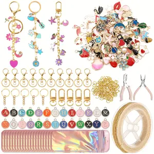 Lip Gloss Keychain Making Kit with 100+ Charms - Includes Lobster Claw Clasps, Jump Rings, Swivel Hooks, and Chain Extenders - Complete Craft Set for Women