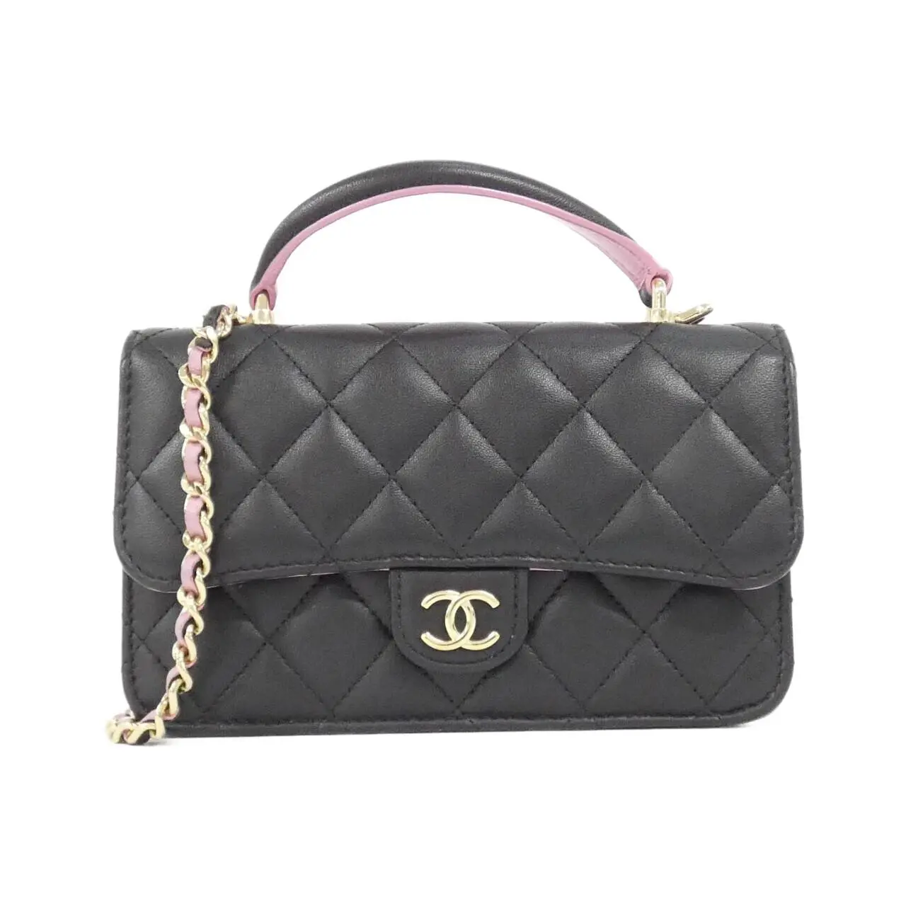 Pre-owned CHANEL Lambskin Small Leather Goods Phone Case