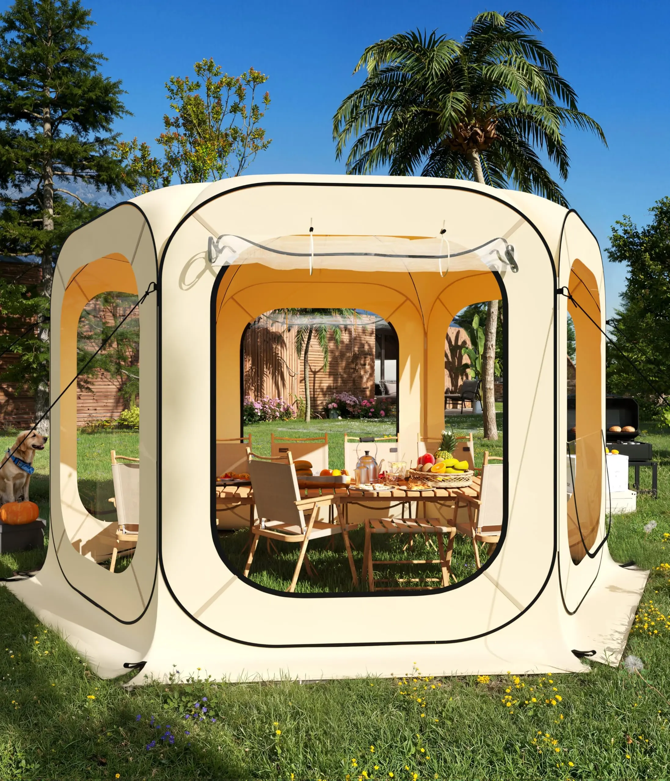 12X12 Ft Pop Up Sports Tent, Instant Shelter, Rainproof Camping Sun Shelter Coldproof & Windproof, Outdoor All Weather Pop Up Tent