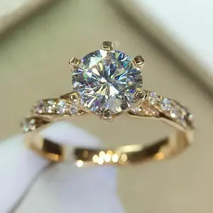 Classic 6 Claw Cubic Zirconia Rings for Women Luxury Gold Color Wedding Engagement Bands Eternity Lady Jewelry