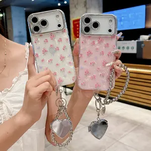 Compatible with  Oil Painting Floral Phone Case for iPhone 17 Pro Max/16 Pro/15 Pro Max - Pink Small Flower Pattern, Artistic Matte Finish- HN926-01