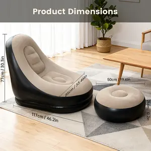 Reclining Lazy Sofa Chair with Foot Stool Foldable Portable Flocking Air Couch for Gaming Travel Camping Living Room Office Cozy Seating Experience