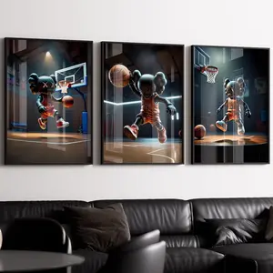 Kaws Playing Basketball Poster, set of 3, Pritable kaws Figure, Hypebeast Basketball Lover Poster, Hypebeast Minimalist, Men Room Decor