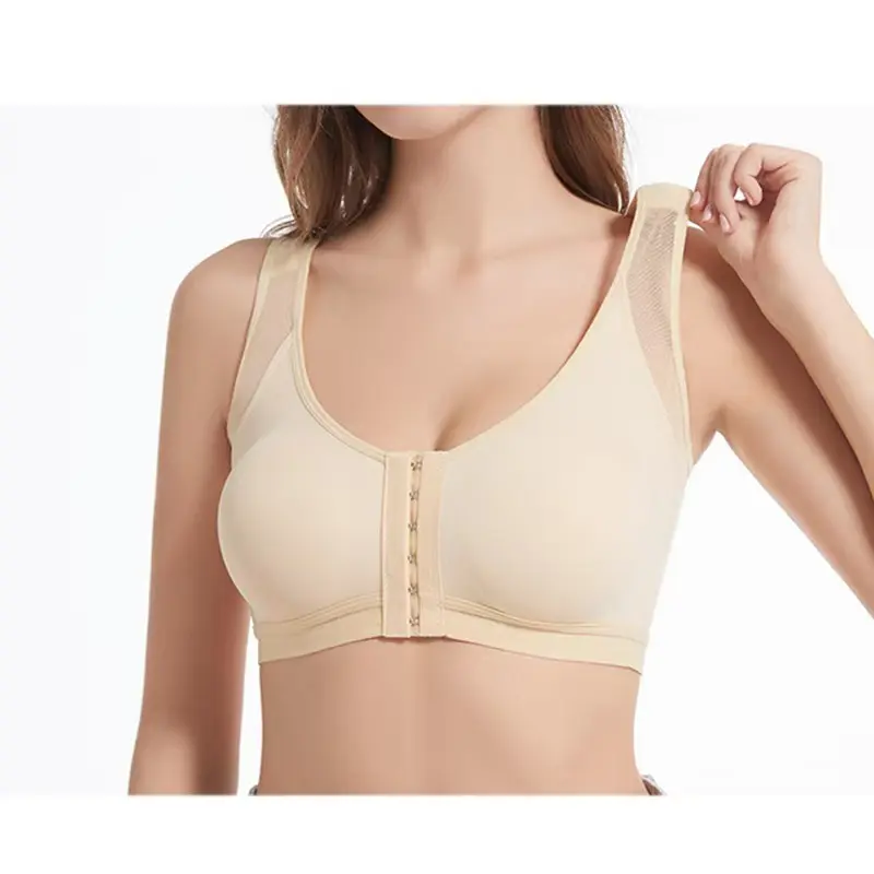 Women's Adaptive Wireless Front-Closure Posture Bra - Fit, Adjustable, Breathable Lightweight Fabric, Wide Mesh Shoulder Straps, Chest Lift, Anti-Sagging Compression Support for Everyday Yoga, Post-Surgery Recovery, Smooth, Elastic, Bottom, Soft