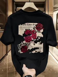 'Graphic T-Shirt' Rose & Vintage Newspaper Print | Retro Romantic Style Unisex Streetwear OOTD Essential | TikTok Viral Y2K Casual Daily Wear Statement Tee for Men Women 2026 Spring New Drop