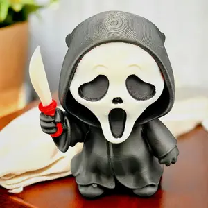 Chibi Ghostface Horror Figure – 3D Printed Desk Decor Collectible